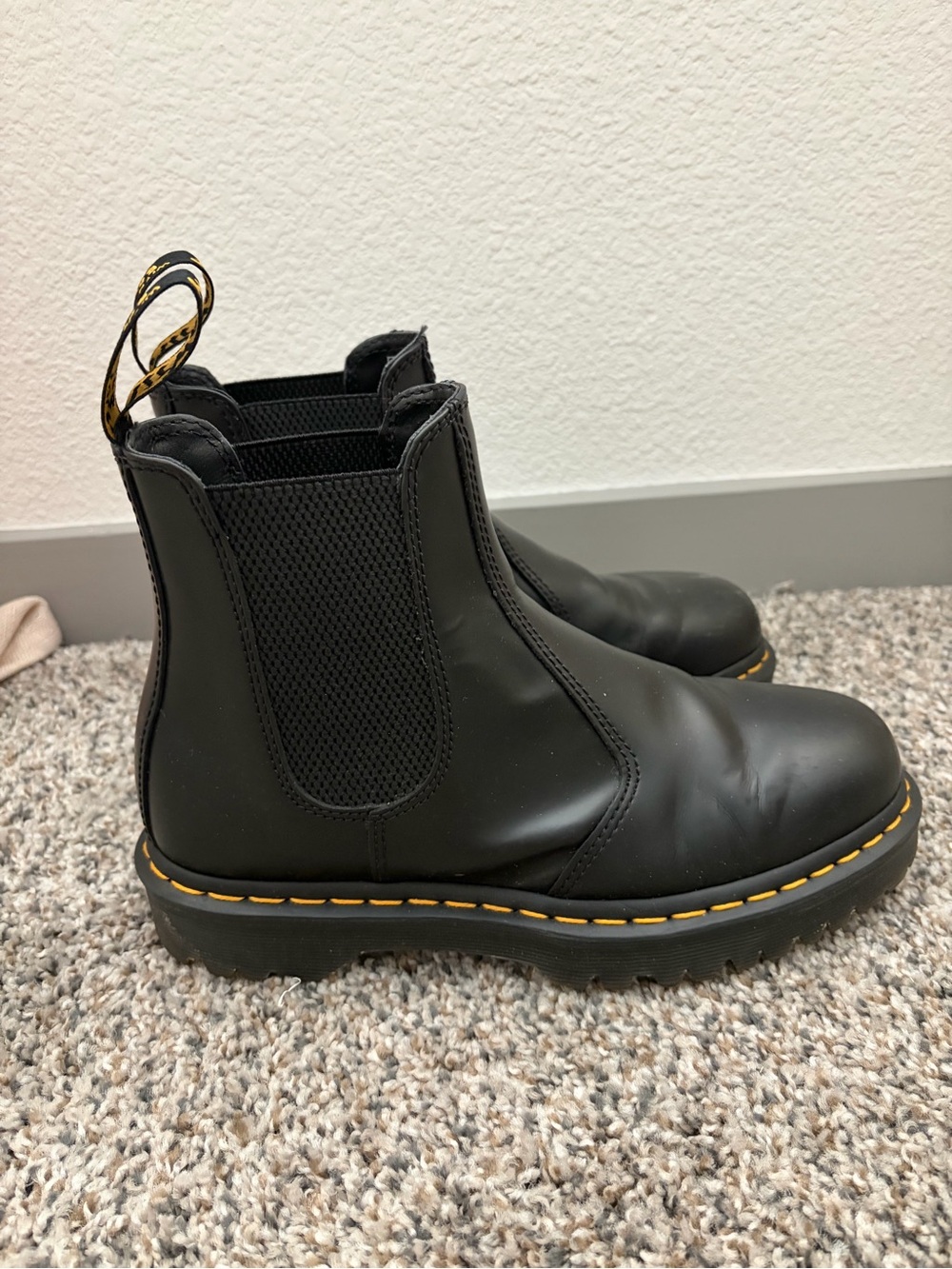 Dr. Martens Black Leather Chelsea Boots with Yellow Stitching
